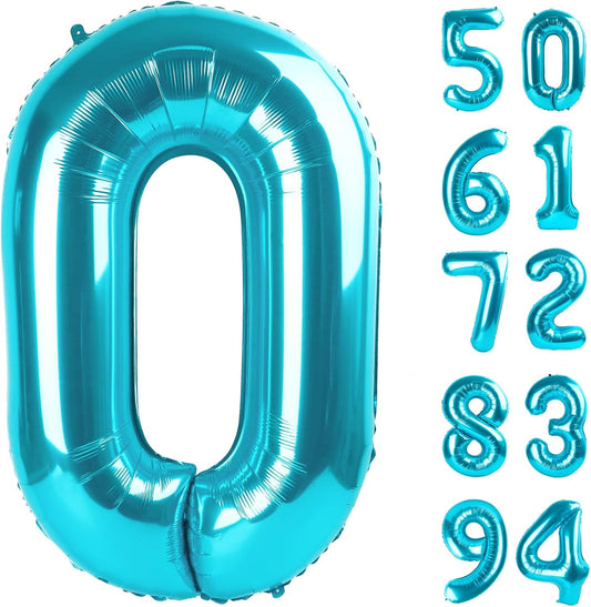 Number Balloon 40 Inch, Blue 0 Number Balloons, 10 20 30 40 50 Numbers Balloon Birthday Decorations, Blue Party Supplies for Women Men