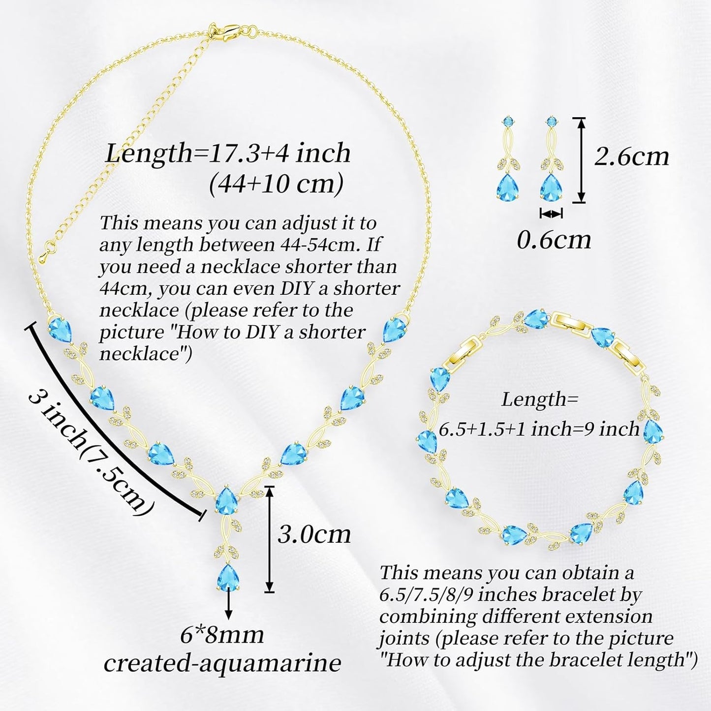 GZWHD Wedding Jewelry Sets for Bride Bridesmaid Women Cubic Zirconia Necklace Earrings Bracelet Set Gift for Mother Friend Wife Daughter Sister Party Prom Jewelry