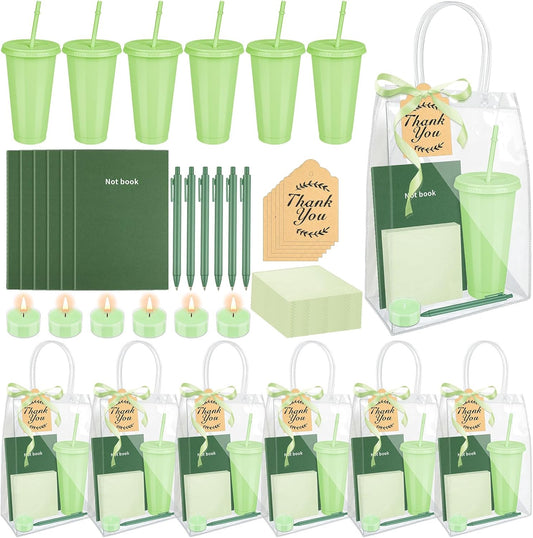 Denylo pro 43 Pcs Baby Shower Prizes for Game Winners 6 Sets Baby Shower Favors Gifts Include Cup Pen Card Napkin Notebook Candle Ribbon Plastic Bag