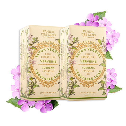 Panier des Sens - Verbena Bar Soap - Moisturizing Gentle Scented Soap Bar - Natural Soap with Sweet Almond - 97% Natural Ingredients Made in France - Vegan Friendly - Body & Hand Soap Bars 2x5.3 oz
