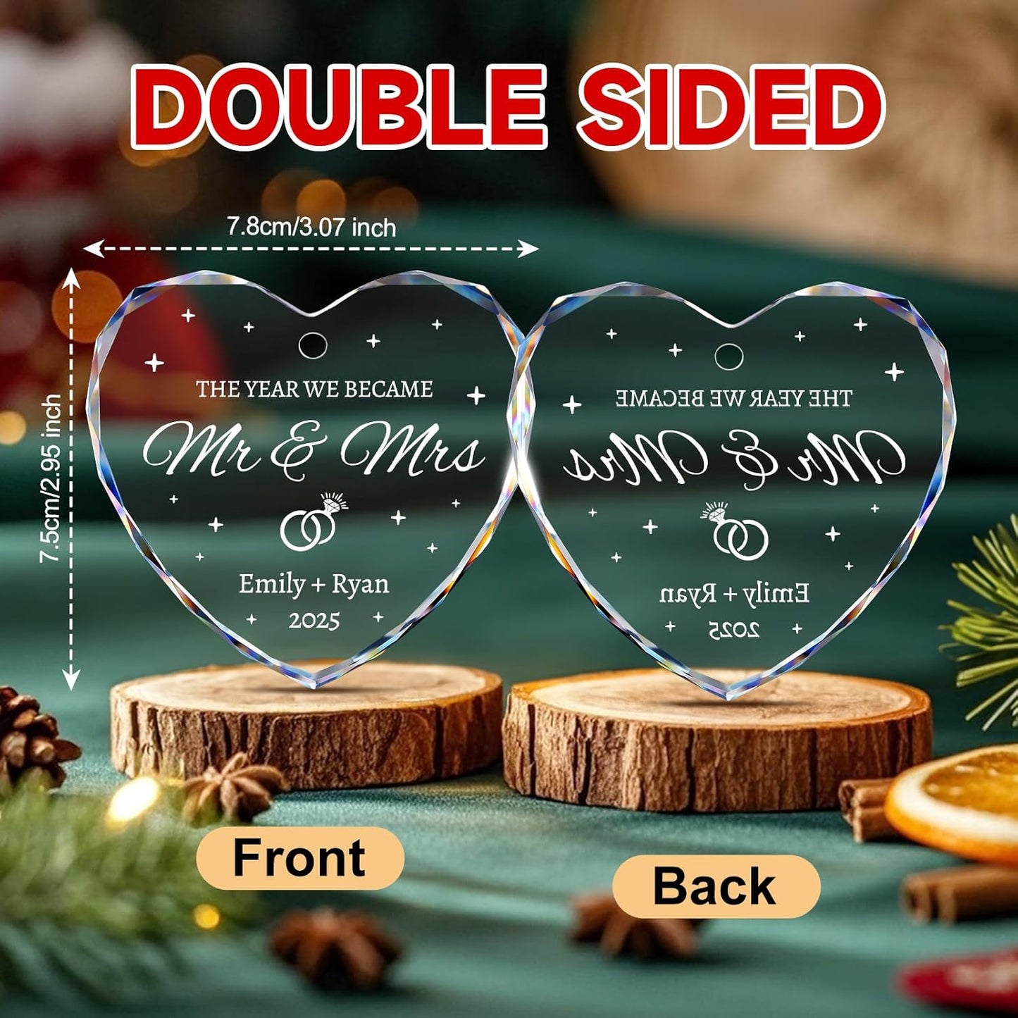 Wedding Gifts for Couples 2025 - Personalized Mr and Mrs Ornament - Bridal Shower Gifts, Wedding Gift for Bride, Newly Wed, Future Mr Mrs - Just Married Decorations Crystal Glass Ornaments