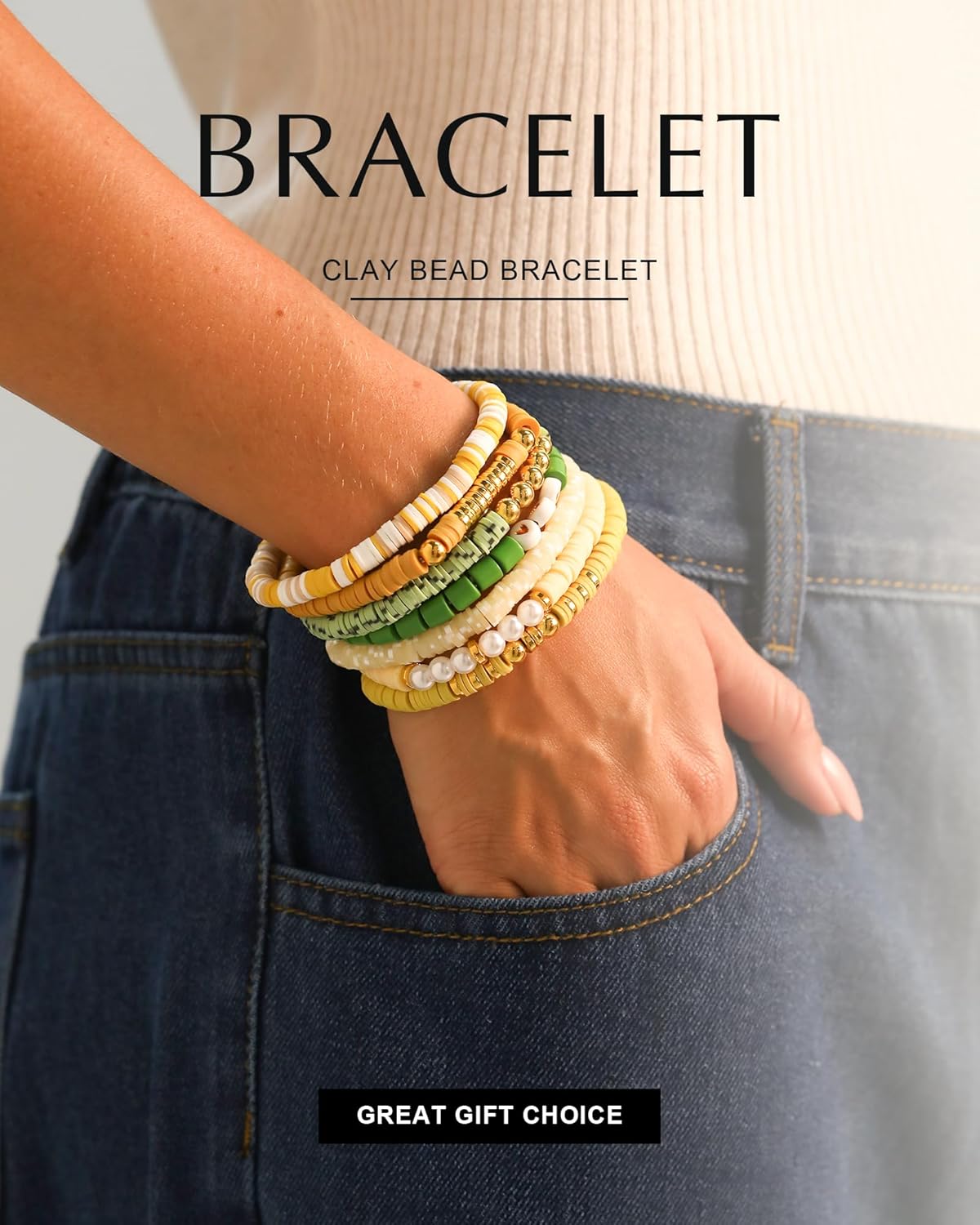 Friendship Bracelets Trendy Heishi Clay Bead Bracelets Stack Gold Beaded Stretch Bracelets for Women Boho Stackable Bracelets Bulk Cute Preppy Jewelry