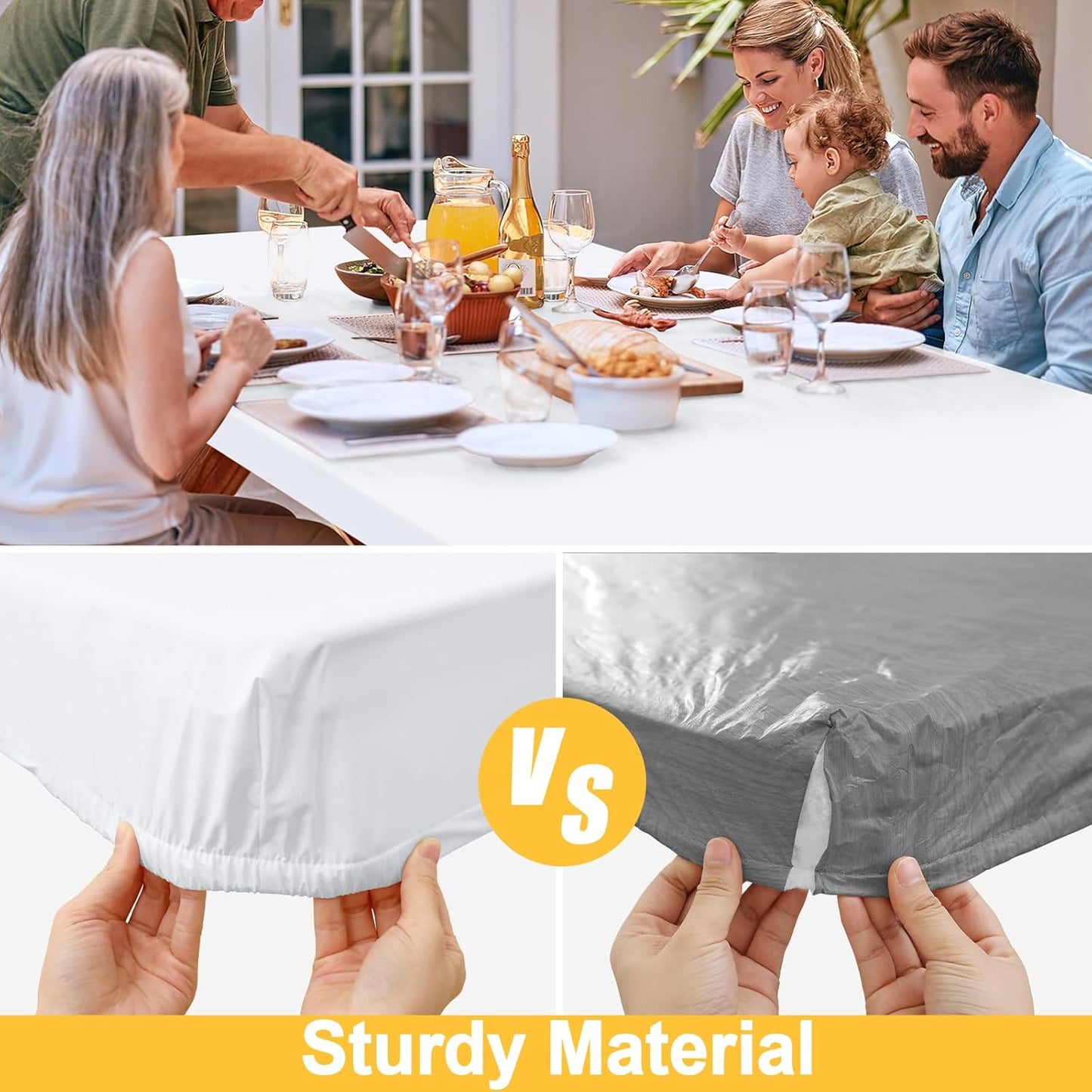 Rectangle Table Cloth, Waterproof Elastic Fitted Tablecloth for 4 Foot Folding Tables, Washable Polyester Tablecloths for Picnic, Camping, Outdoor (White, 30"x48")