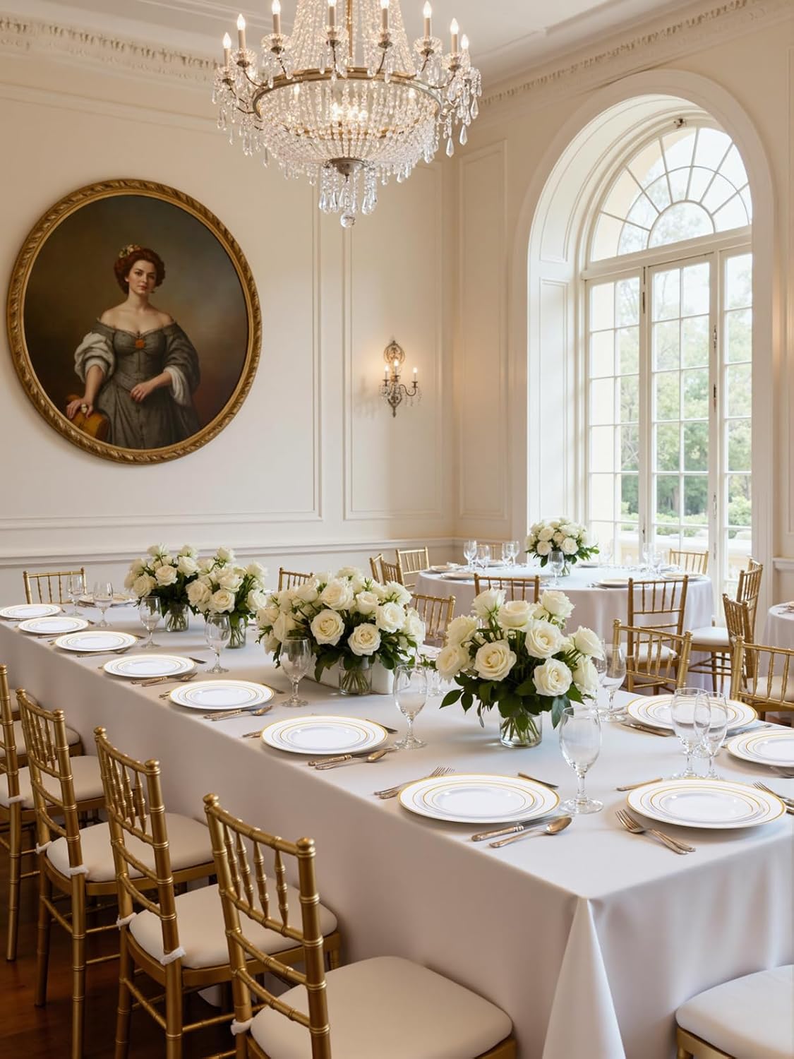 175PCS White and Gold Plastic Plates - Thanksgiving Plates with Rolled Napkins for Party - 25Guest Disposable Dinnerware Sets for Party/Thanksgiving/Wedding