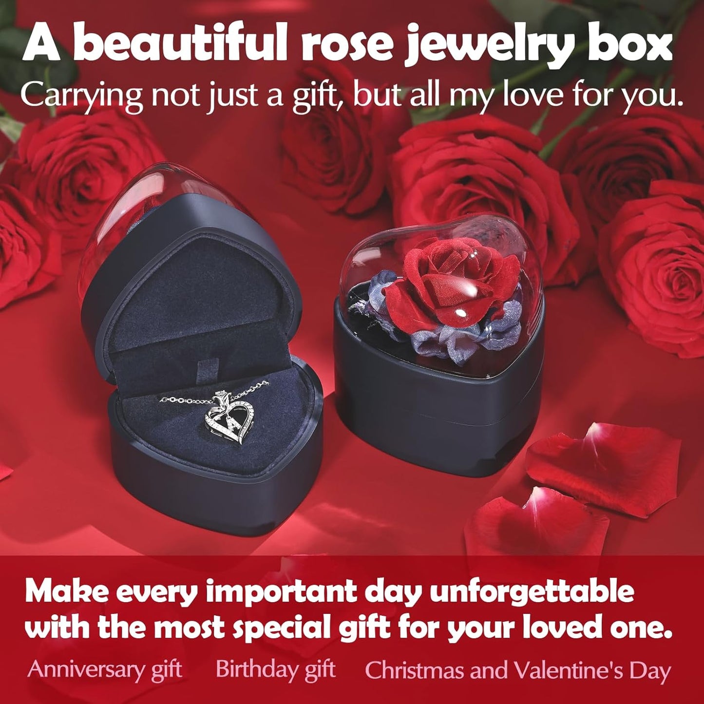 Rose Heart Pendant Necklace Gifts for Wife, Engraved 'I love you' Gift for Wife Girlfriend, Anniversary Birthday Eternity Jewelry Present for Women, Moissanite Necklace Gift for Her