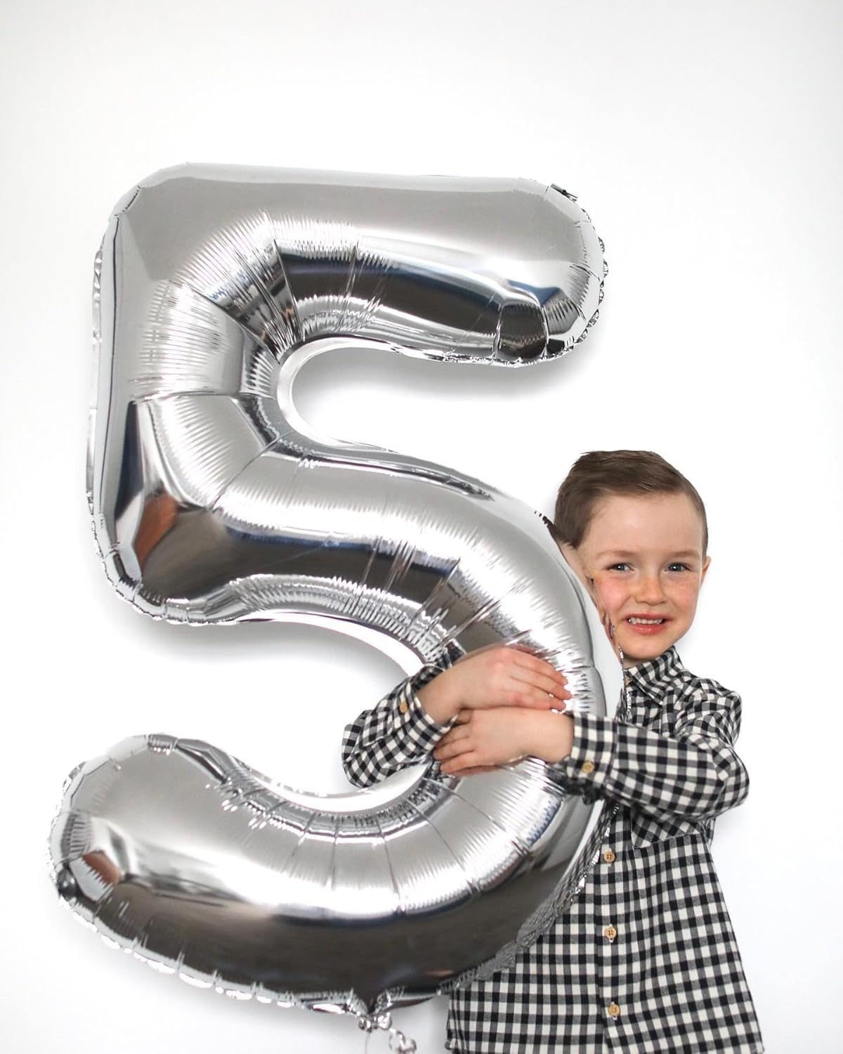 Silver Number 5 Balloon 40 Inch, 5th Birthday Party Decorations for Children, Giant 5 Foil Balloon for Party Supplies