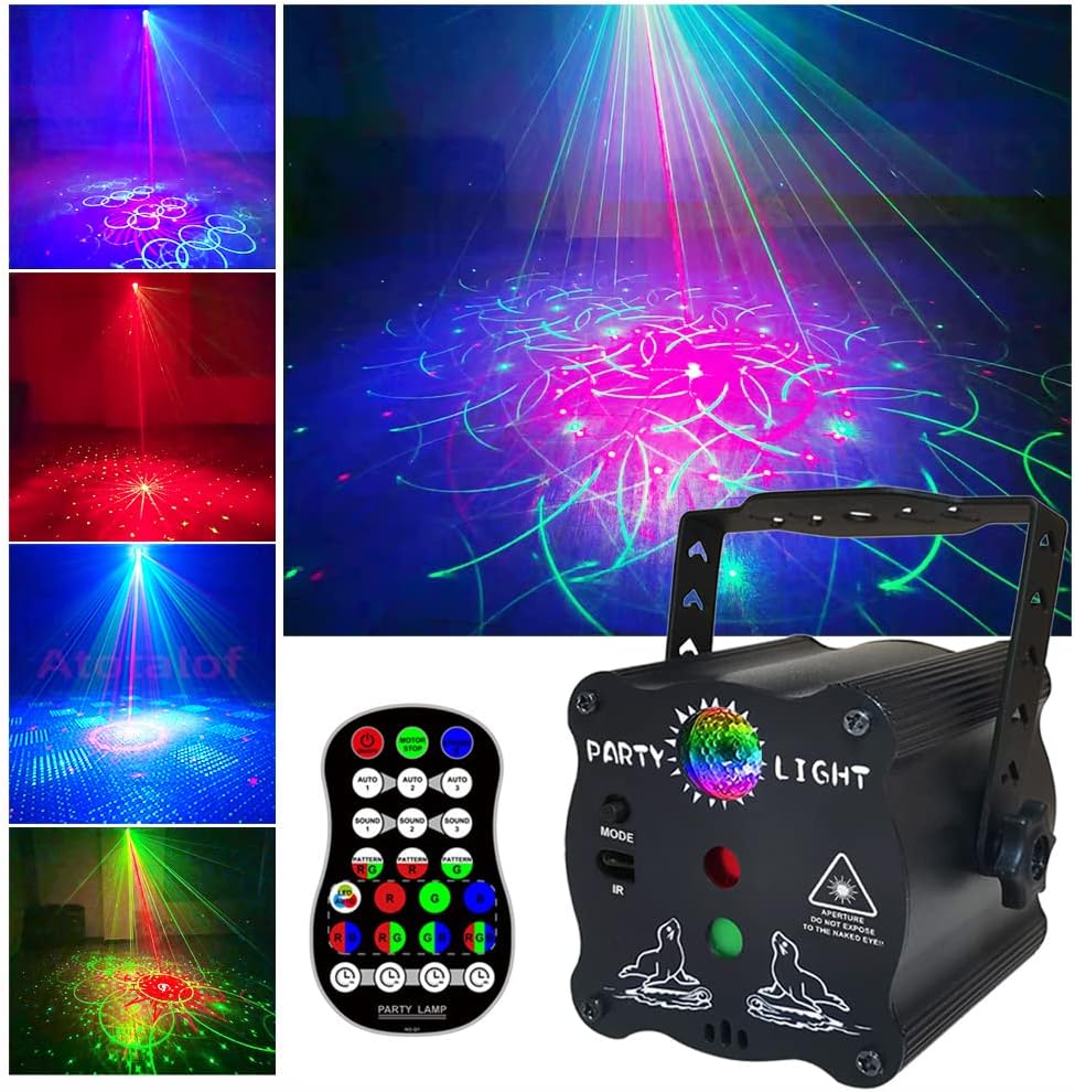 Laser Lights Show Projector - Sound Activated Strobe & Disco Ball DJ Lights for Christmas, Halloween, Glow Party Decor