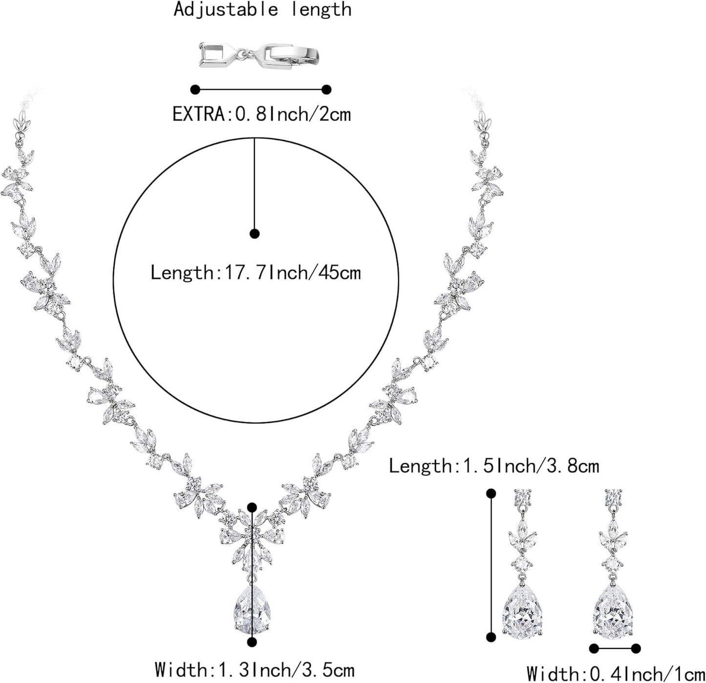 BriLove Gorgeous Wedding Jewelry Set for Women Bridal Cubic Zirconia Marquise Teardrop Leaf Cluster Y-Necklace Dangle Earrings Link Bracelet