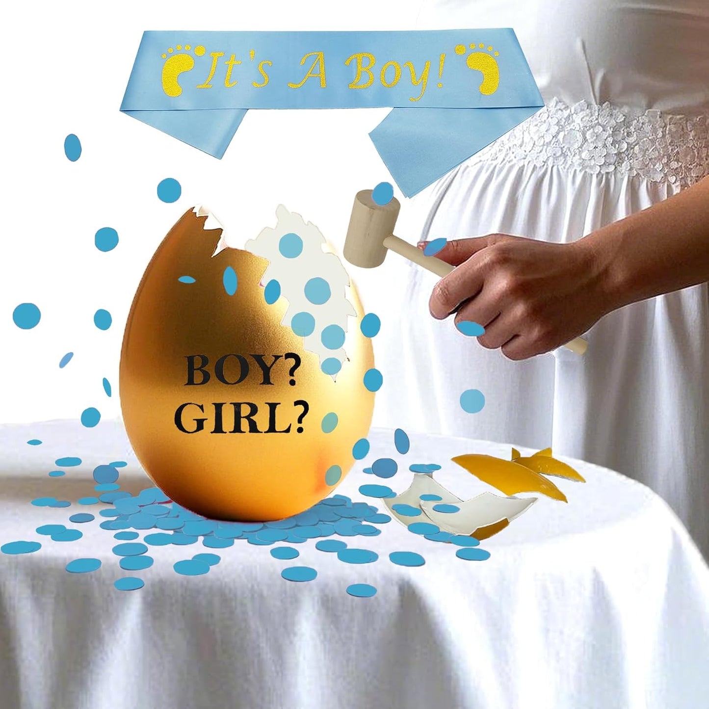 Charming Golden Egg Baby Shower Gender Revealing Treasure,Boy or Girl Gender Reveal Ideas,Decorations,Box,Games,Confetti and Sash