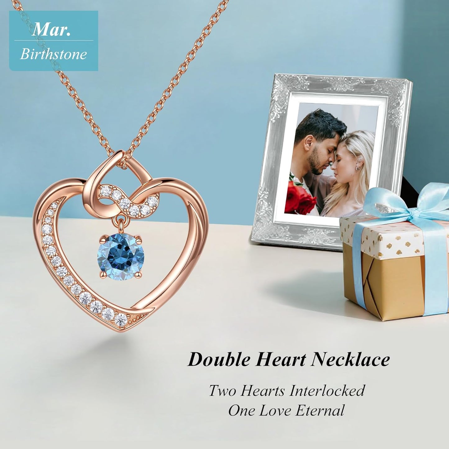 Heart Birthstone Necklaces Gifts for Women Wife, Jewelry for Women Wedding Anniversary Birthday Gifts for Wife Girlfriend Mom Christmas Valentines Gifts S925 Sterling Silver