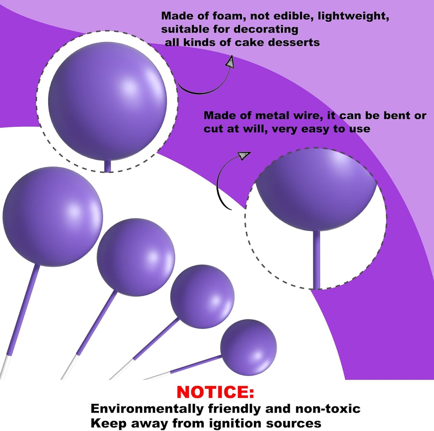 36 Pack Purple Balls Cake Topper Decorations Foam Balloons Cake Decorations Sticks Mini Balloons Cake Toppers Balls Cake Picks for Baby Shower Wedding Anniversary Birthday Party Decorations