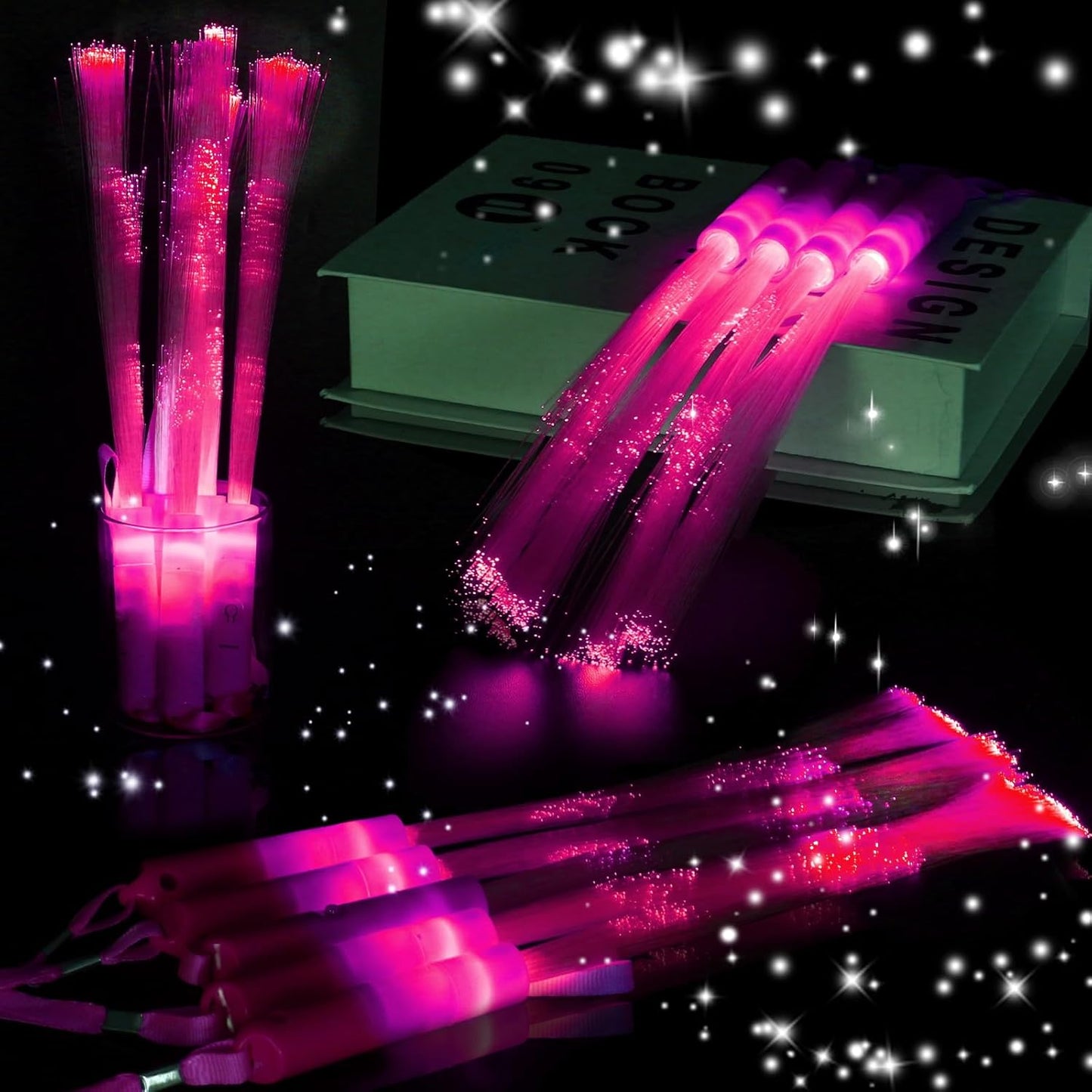 18 PCS Pink LED Fiber Optic Wands Glow Sticks, Light Up Wands, Fiber Optic Lights Rod, Flashing Wands with 3 Light Modes for Wedding,Halloween,Christmas, Neon Party Favors Supplies