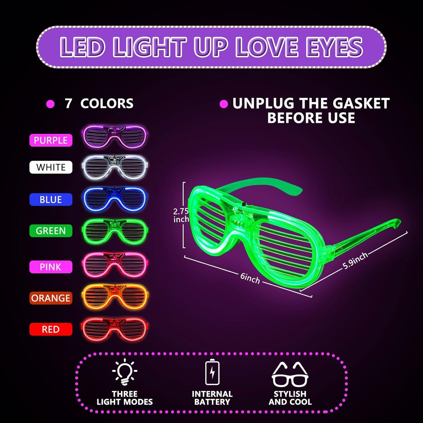 35 Packs New LED Glasses 7 Neon Colors（ 2 NEW Neon Colors Added ）glow in the dark party supplies for Kids Adult Glow sticks Light Up Glasses fit Birthday Valentine's Day Halloween Christmas Carnival