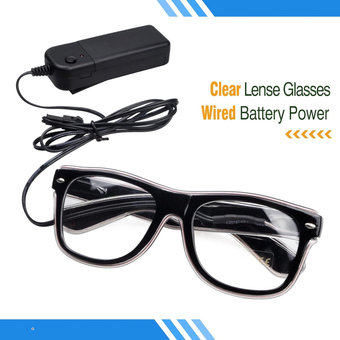 Aquat Light up EL Wire Neon Rave Glasses Glow LED Sunglasses Costumes For Party, EDM, Halloween, Wired with Battery Power