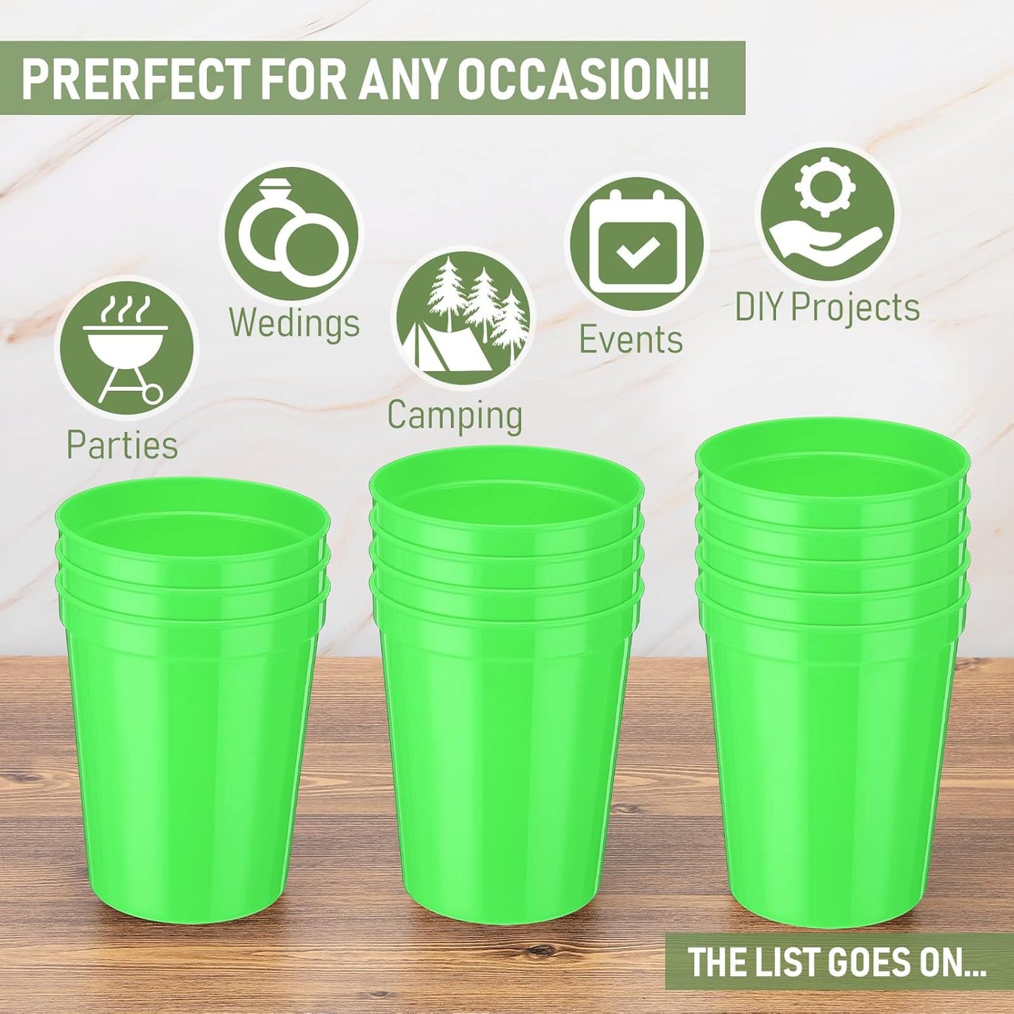 Yungyan 36 Pack 16oz Stadium Cups Reusable Plastic Cups Blank Drink Tumblers for Parties, Events, DIY Projects, 4.5 x 3.54 x 2.72 Inch (Green)