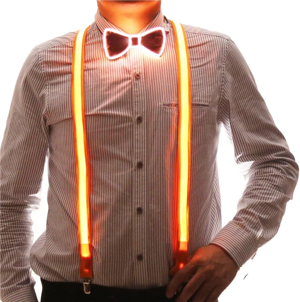 2 Pcs/Set, Light Up Men's LED Suspenders And Bow Tie, Perfect for Music Festival Halloween Costume Party, Christmas