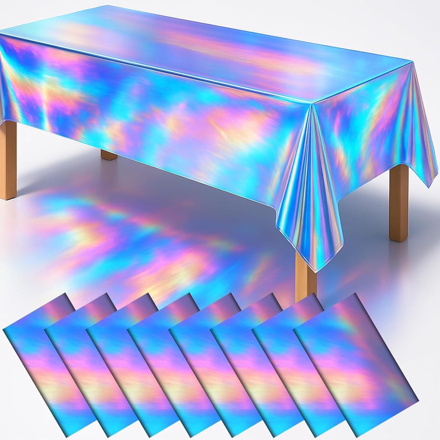 Iridescent Plastic Tablecloths 54" x 108" Iridescence Party Table Cloth Rectangle Laser Disposable Table Covers Holographic Foil Party Decoration, Birthday, Wedding, Christmas Decorations (8 Packs)