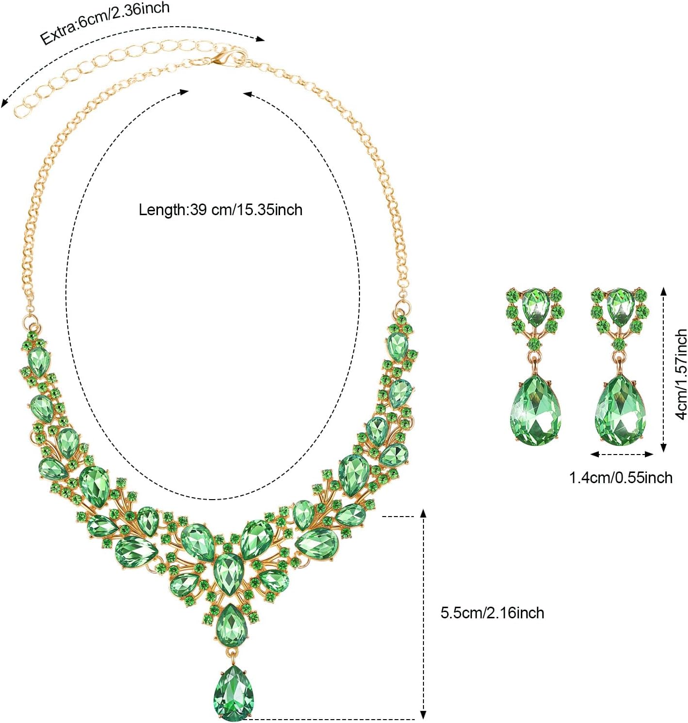Hicarer Bridal Teardrop Cluster Crystal Jewelry Set for Women Necklace Earrings Wedding