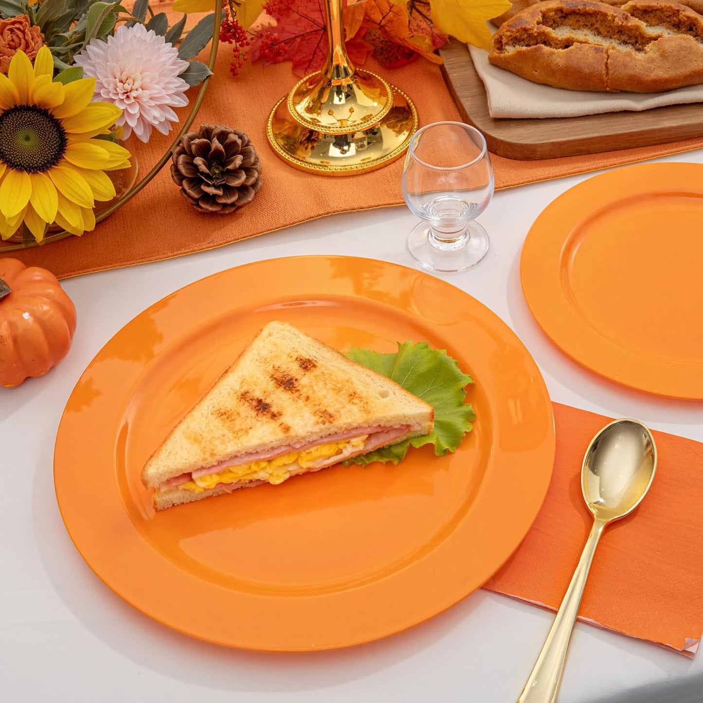 FLOWERCAT 60PCS Orange Plates - Heavy Duty Orange Plastic Plates Disposable for Halloween & Thanksgiving Party - Serve 30 Guests 10.25inch and 7.5inch