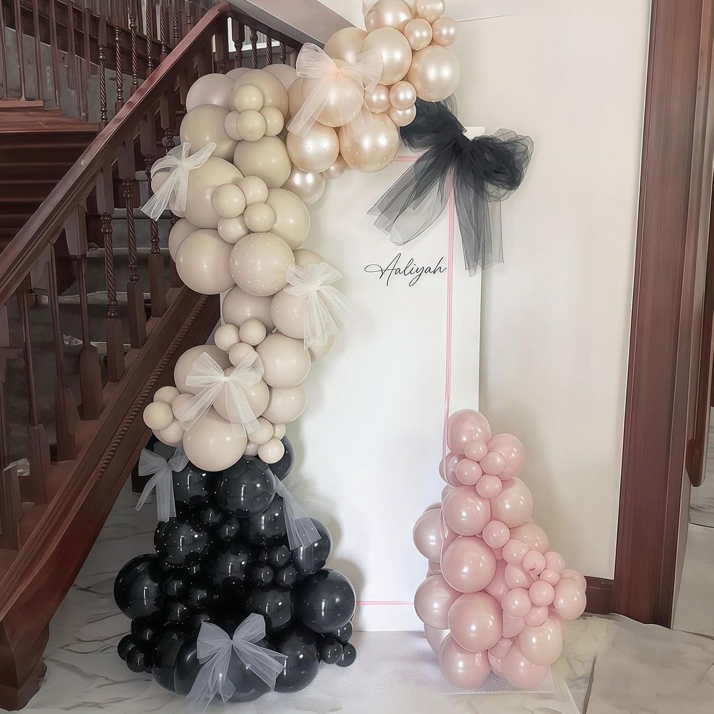 60 PCS Black and Pink Balloons, Retro Dusty Pink Ivory Sand White Black Latex Balloons with Metallic Champagne Gold Boho Party Balloon for Women Girls Birthday Baby Shower Wedding Party Decorations
