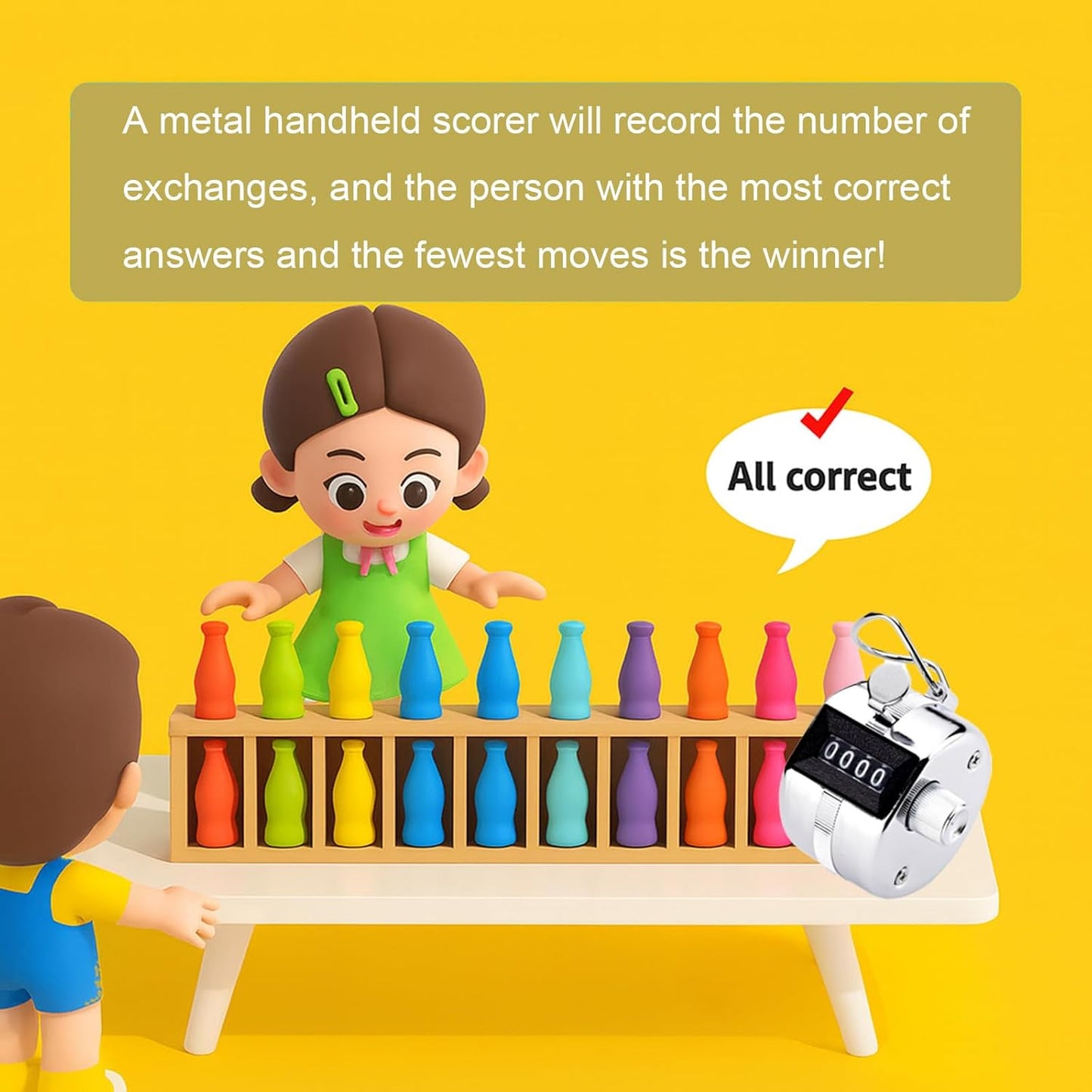 Bottle Color Match Game, Fun Family Board Game for Kids 8-12, Bottle Flip Game for 2-4 Players with Metal Handheld Counters, Perfect for Travel Camping Holidays Party Night (New Version)