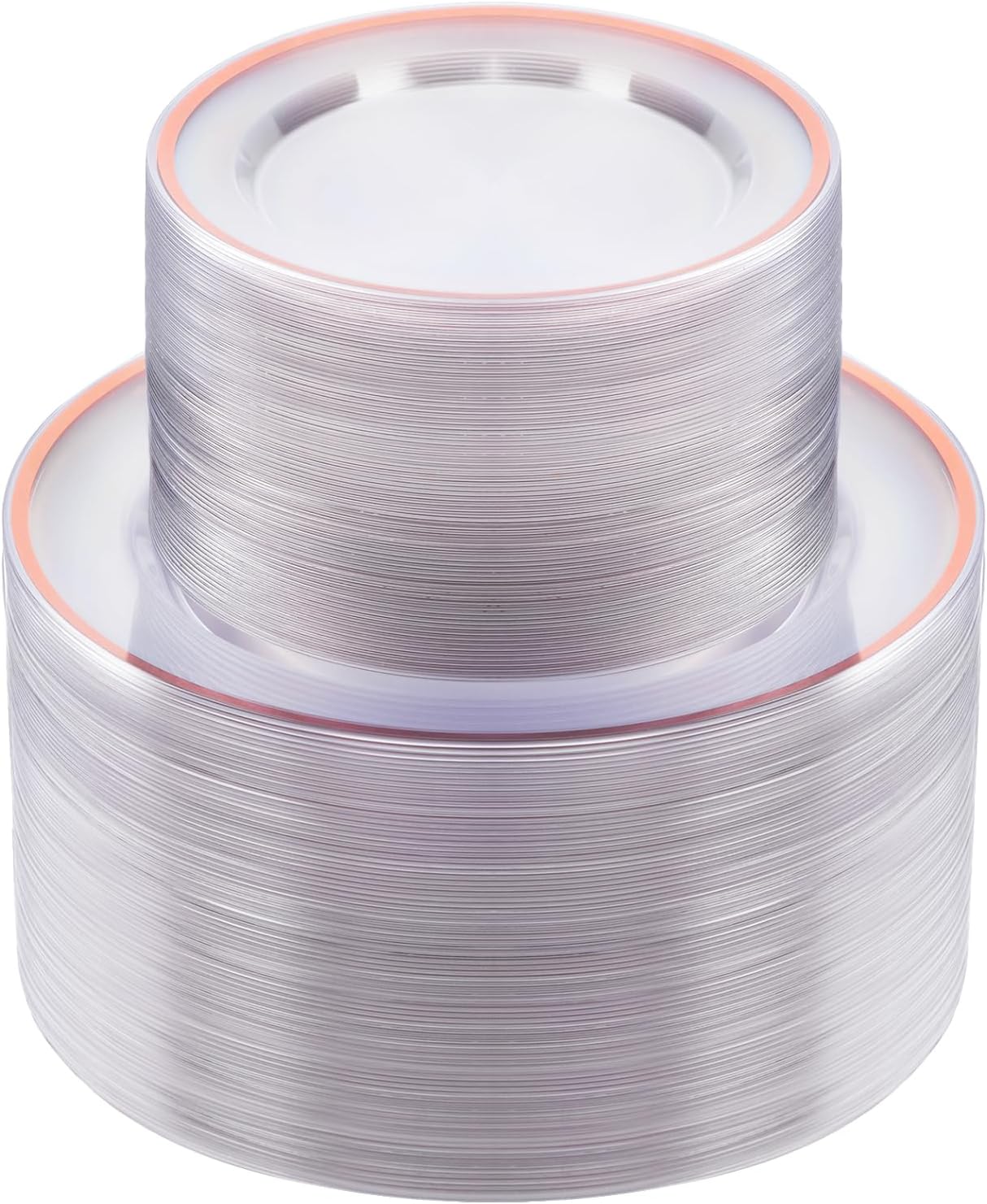 200PCS Rose Gold and Clear Plastic Plates, Rose Gold Disposable Plate Set with 100 Dinner Plates and 100 Dessert Plates for Party