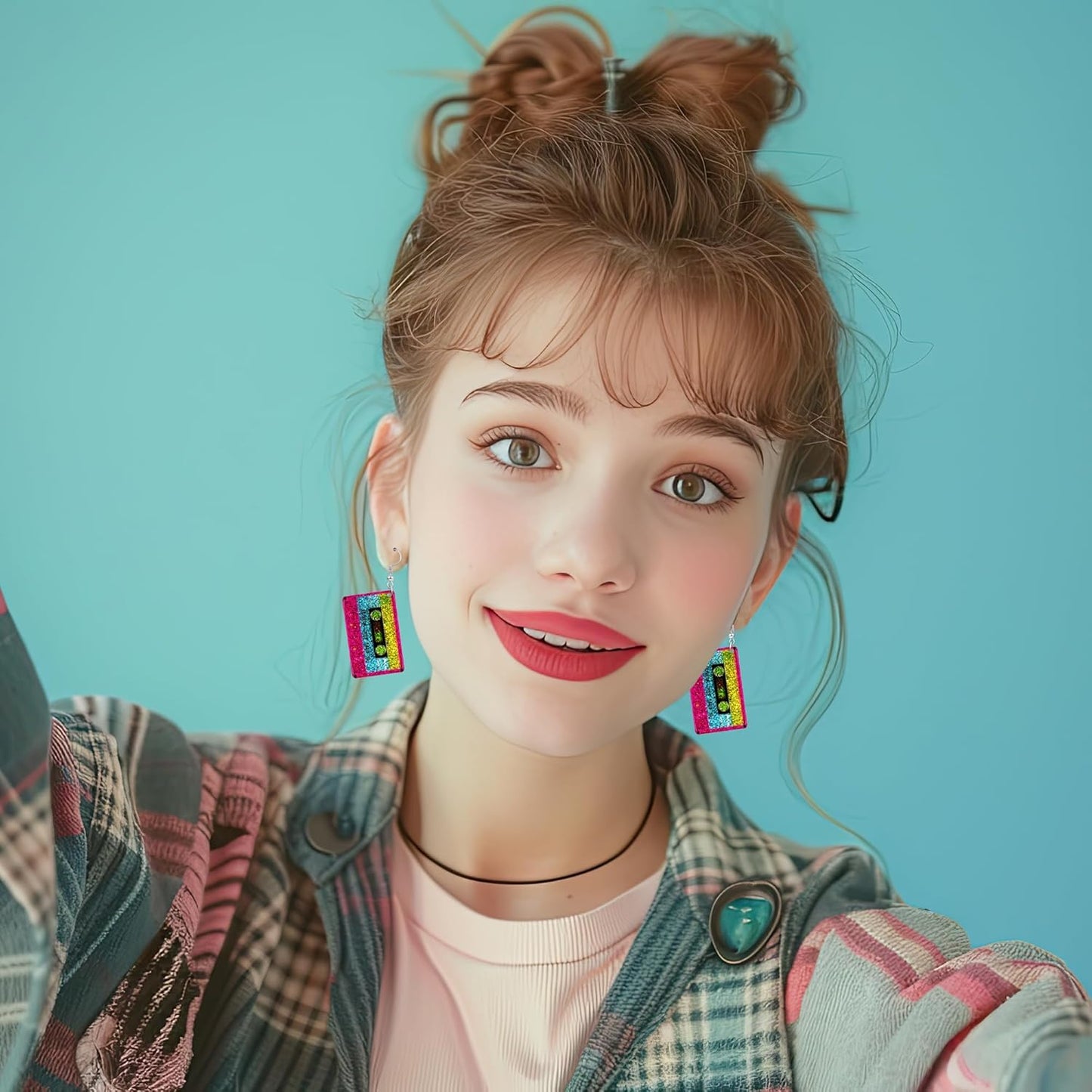 90s 80s Earrings for Women Retro Cassette Tape Earrings Acrylic Radio Tape Drop Dangle Earring for Halloween Cosplay Glow Party Music Festival Costume Accessories