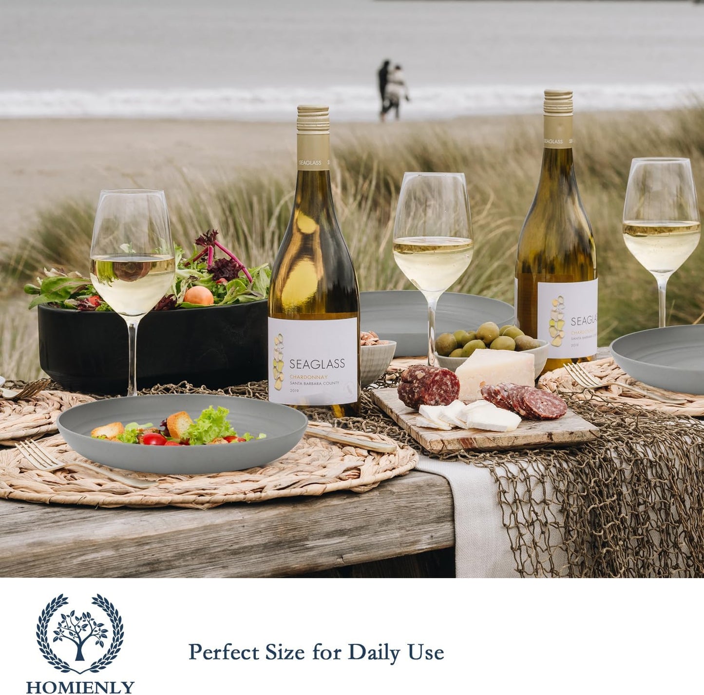 Homienly Dinner Plates Set of 8 Premium Wheat Straw Plate Alternative for Plastic Plates Lightweight Round Plate Set Microwave and Dishwasher Safe Plates for Kitchen Unbreakable (Grey, 10 inch)