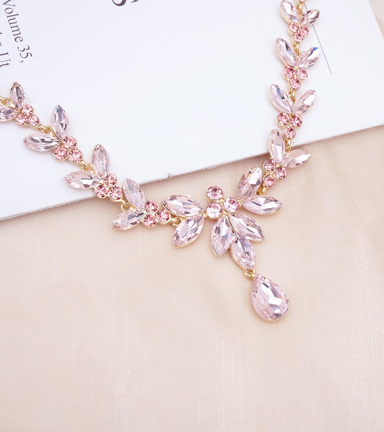 CSY 4 Pcs Elegant Bridal Jewelry Sets Austrian Marquise Crystal Wedding Necklace Dangle Earrings Tennis Bracelet Ring Set for Bride Women Costume Accessories