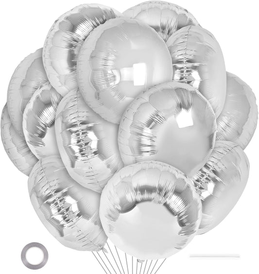 20 Pcs Silver Round Shaped Balloons,18 Inch Round Foil Balloon,Giant Round Mylar Balloon Helium Balloons for Birthday Party Baby Shower Wedding Decorations (Silver)