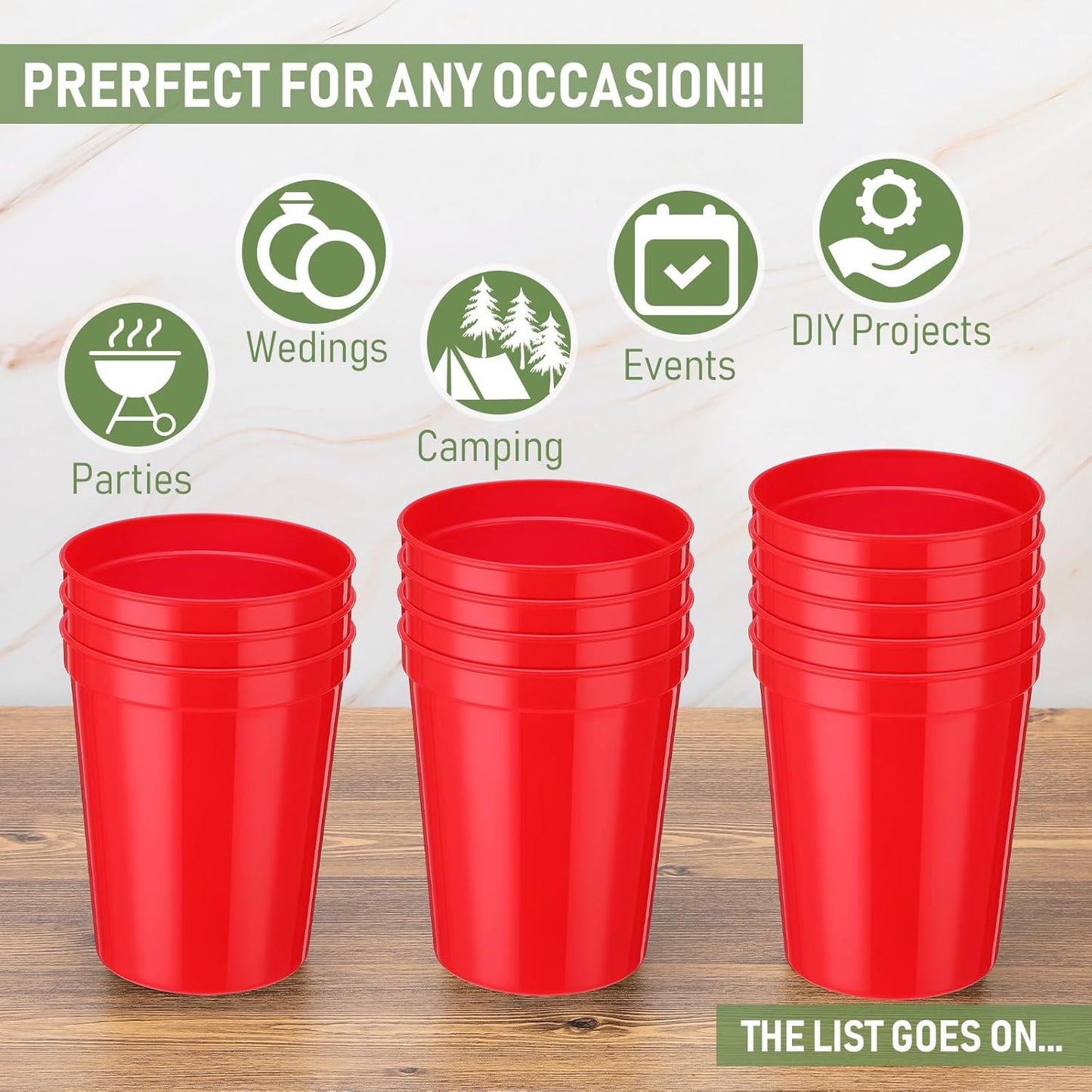 Yungyan 36 Pack 16oz Christmas Stadium Cups Holiday Reusable Plastic Cups Red and Green Cups Blank Drink Tumblers Stadium Cups Christmas Party Cups for Birthday Party, Events, DIY Projects (Red,Green)