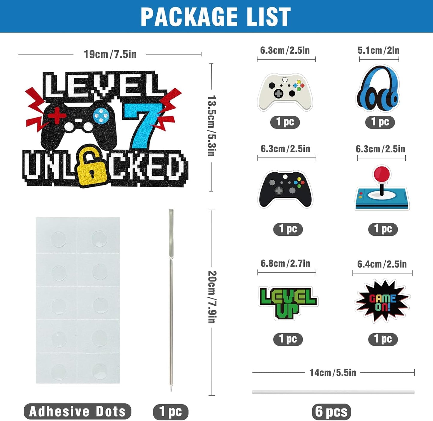 Video Game Cake Topper, Level 7 Unlocked Cake Toppers, Happy 7th Birthday Game Party Decorations for Boys Girls, Video Game Controller Themed Birthday Party Supplies for Game Fans, Kids and Men