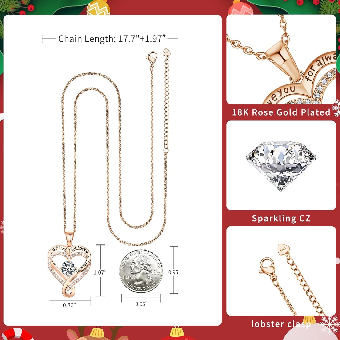 18K Rose Gold Infinity Love Heart Birthstone Necklace for Women Wife, Anniversary for Women Wife Birthday Gift for Her Girlfriend Mom Daughters, I Love You Women's Jewelry S925 Sterling Silver