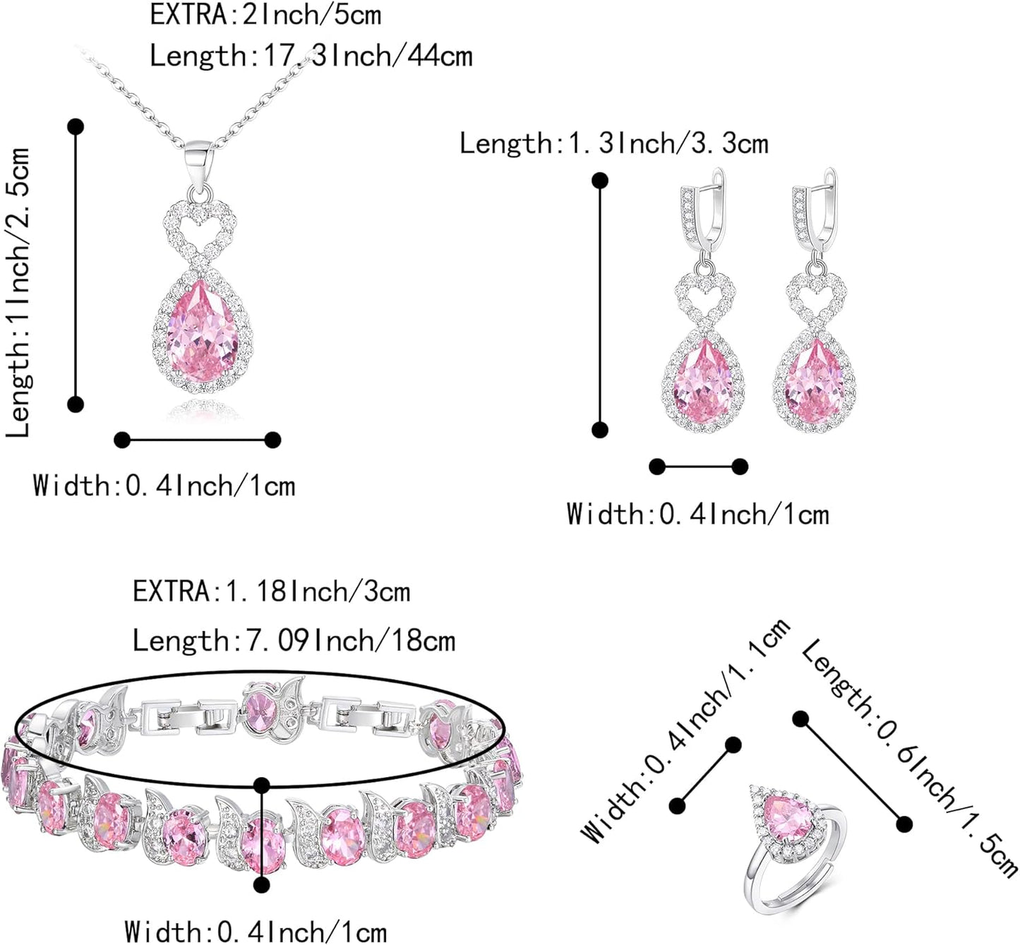 BriLove Wedding Jewelry Set for Women Bride Bridesmaid, Gorgeous Cubic Zirconia Teardrop Necklace Earrings Bracelet Adjustable Ring Jewelry Gift for Birthday/Anniversary/Mother’s Day