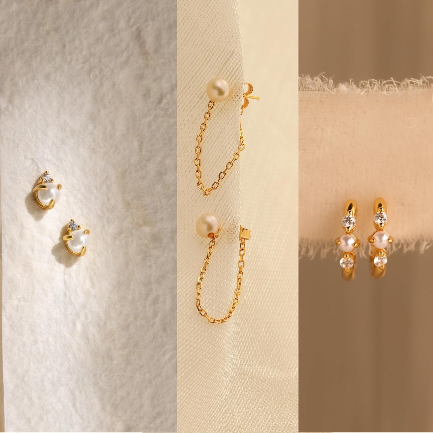 Gold Earrings for Women, 14k Gold Plated Dangle Huggie Earrings for Women Trendy Dainty Gold Hoop Earring Stacks Hypoallergenic Pearl Chain Drop Cartilage Earring Fashion Womens Jewelry