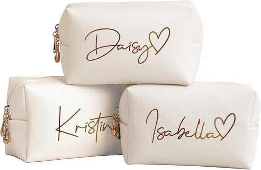 DayOfShe Personalized Name Makeup Bag Toiletry Bag for Bridesmaid Gifts Bridal Shower Wedding Gifts, Custom Cosmetic Bag for Best Friend Birthday Gifts