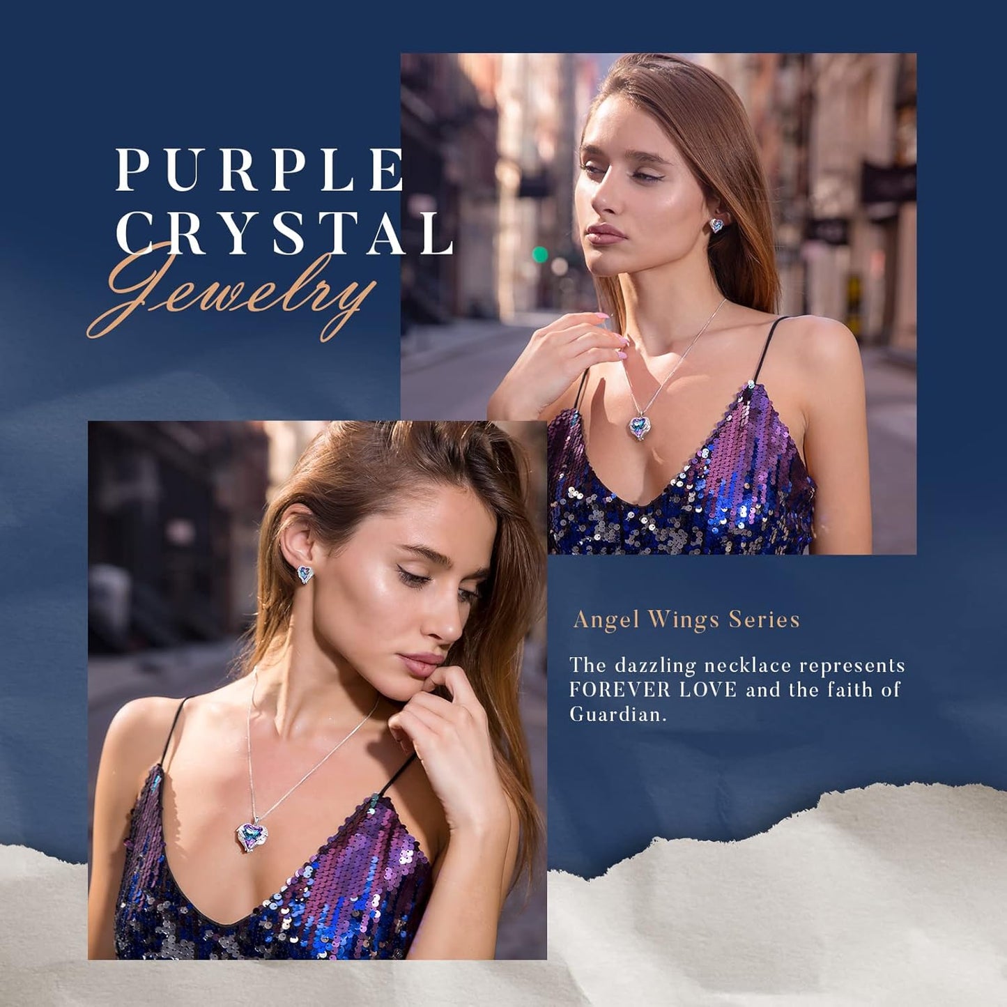 CDE Mothers Day Jewelry Set for Women, Angle Wing Heart Pendant Necklaces and Earrings with Birthstone， Birthday/Anniversary Christmas Jewelry Gift for Women Wife Her