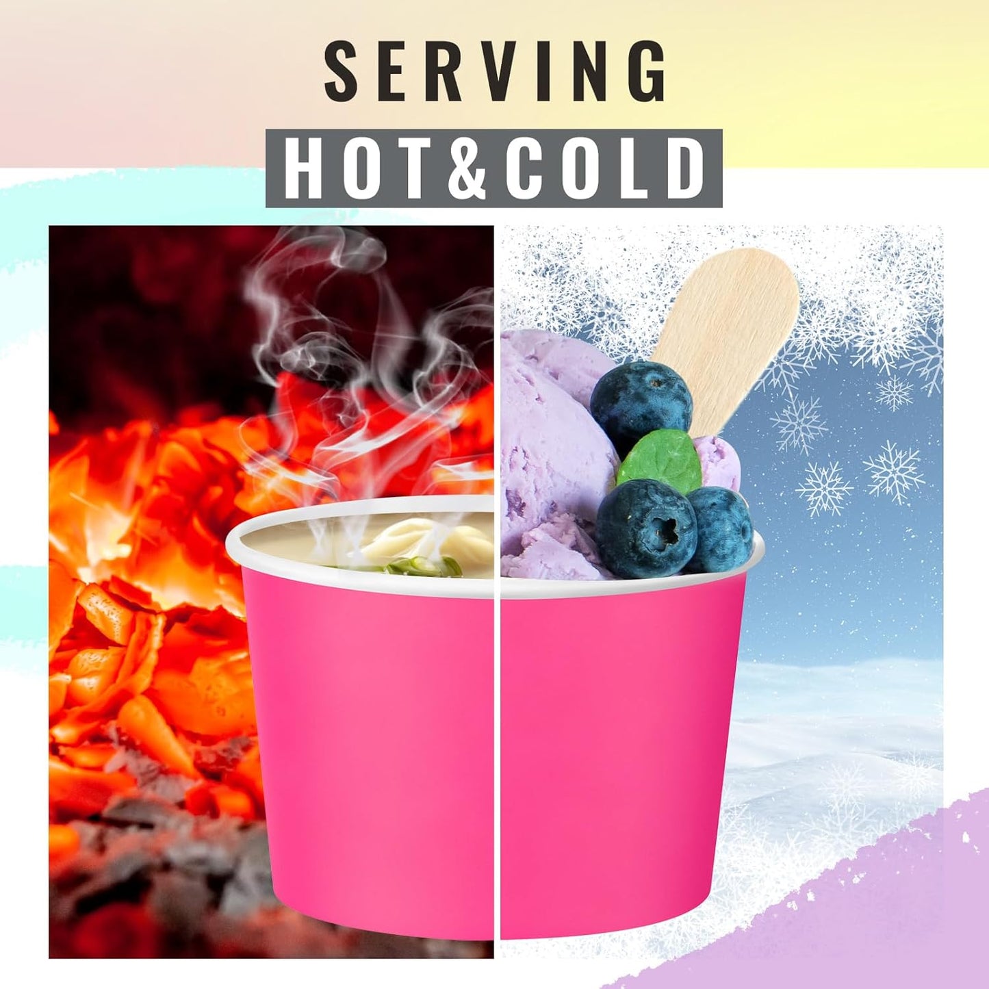 Paper Ice Cream Cups 9oz Colored Disposable Dessert Bowls for Hot or Cold Food Party Cups for Birthday Baby Shower Easter Party Supplies(Neon Color,60 Pcs)