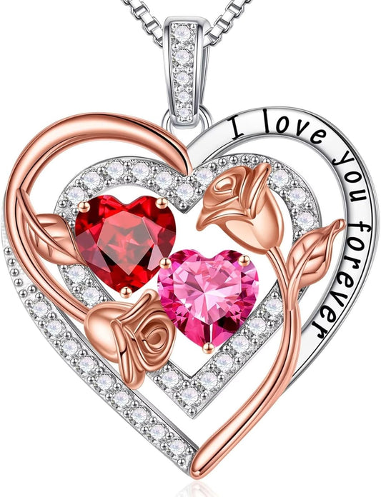 Iefil Birthstone Necklace for Women - Sterling Silver Birthstone Necklace Anniversary Birthday Gifts for Her Wife Mom Daughter