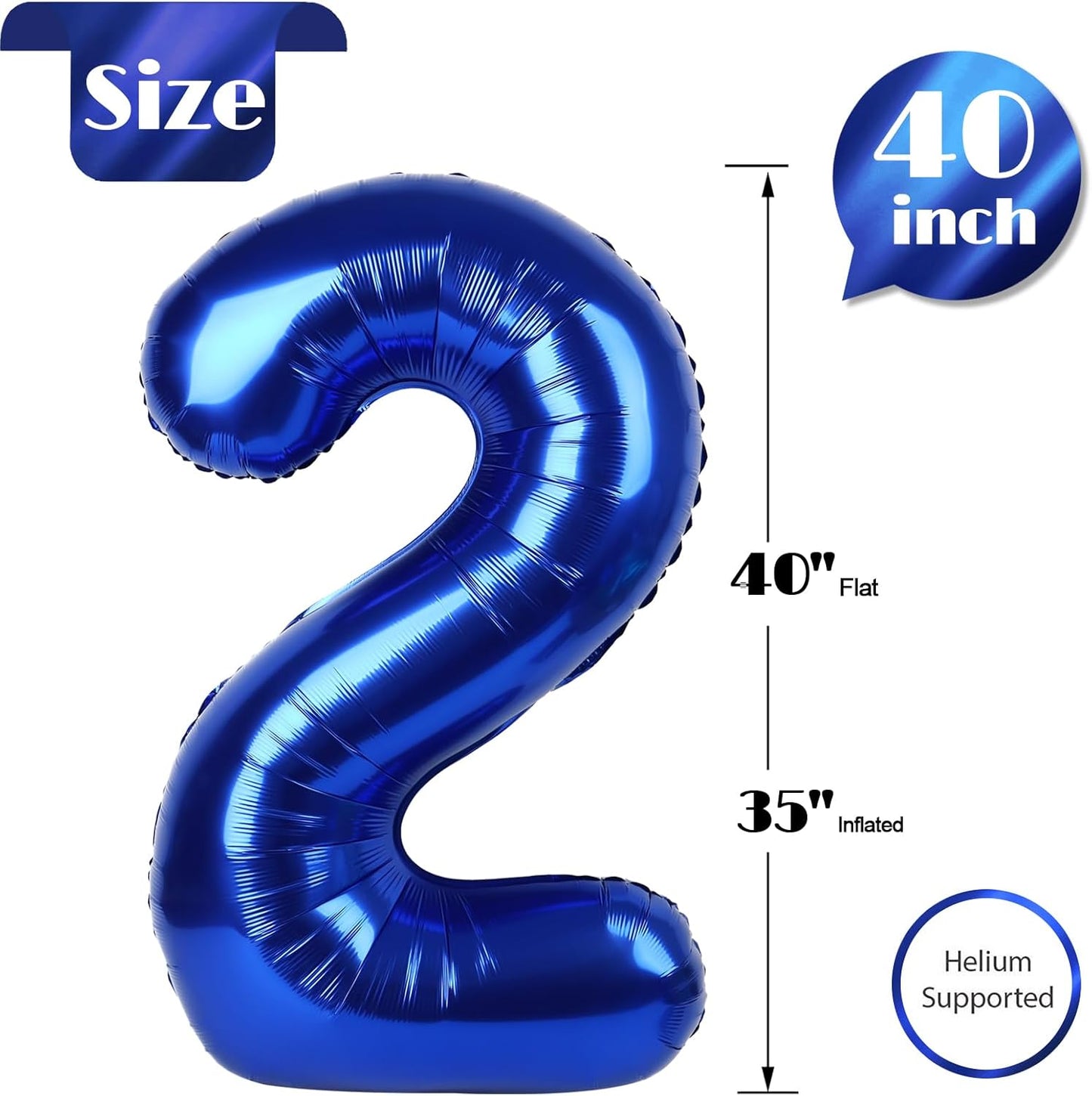 Night Blue Number 2 Balloon 40 Inch, 2nd Birthday Decoration for Toddlers Girls Boys, Sparkling 2 Number Balloon Party Decor