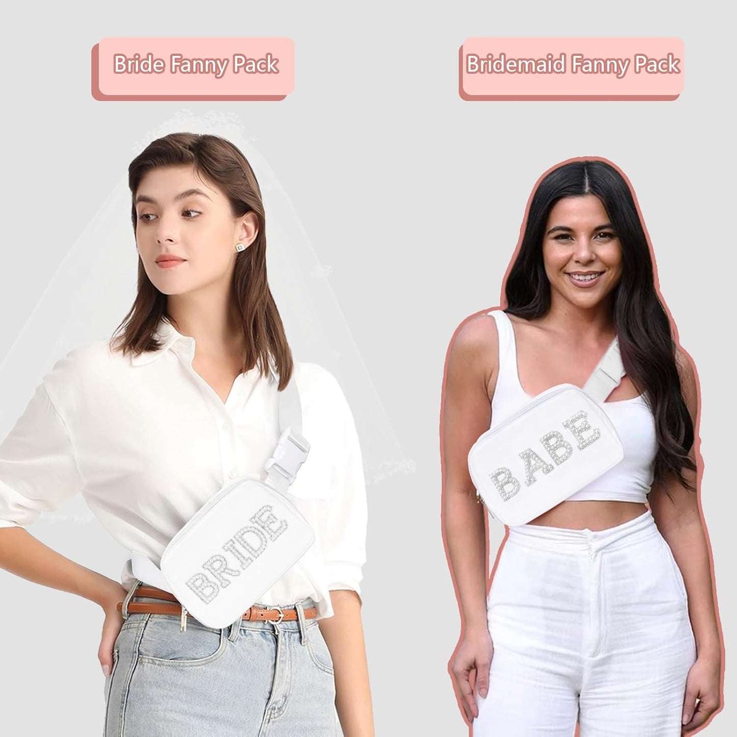 Lamyba Bachelorette Gifts for Bridesmaid - Babe Pearl Fanny Pack, Bridesmaid Gifts for Bridal Shower Party Wedding day, Bachelorette Party Favors Decorations, Pearl Bridesmaid Waist Bag White