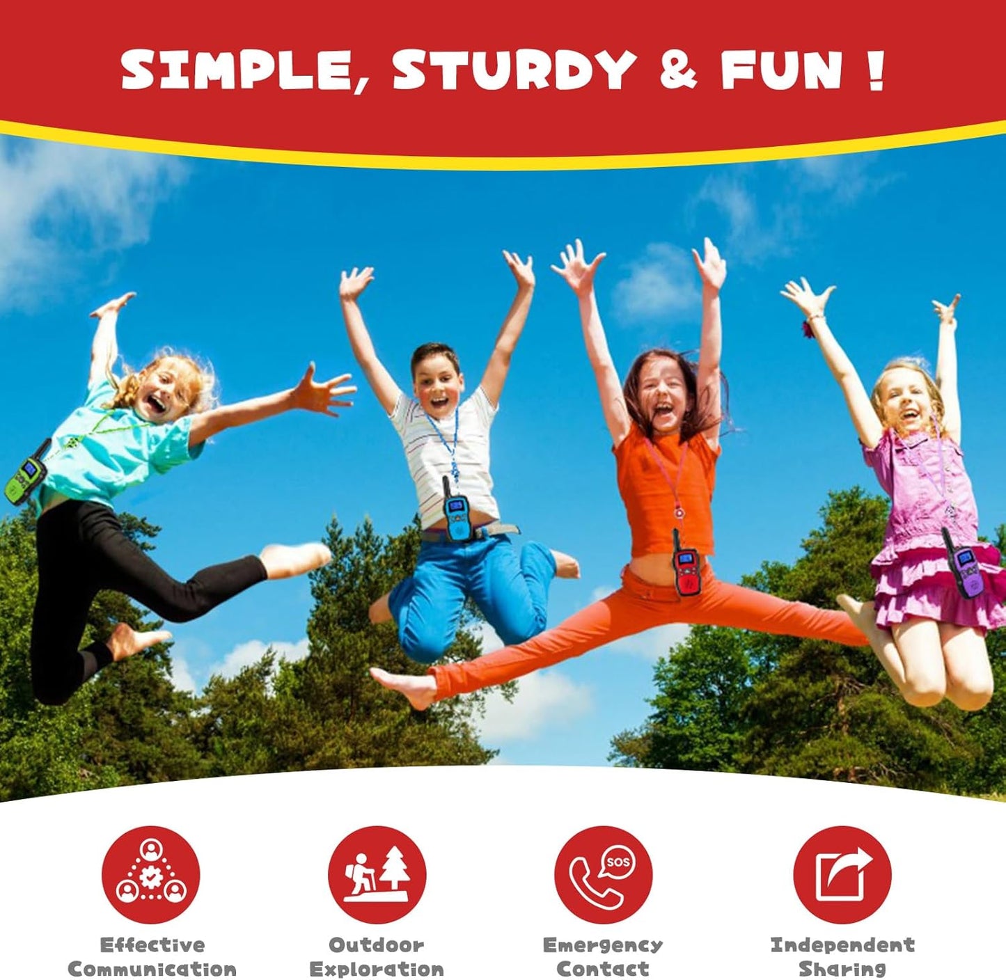 Wishouse Kids Walkie Talkies Rechargeable 3 Pack, Girls Boys Toys Age 7 8 9 10 for Outdoor Camping Adventure Games with Flashlight, Birthday Xmas Gift for 4 5 6 Year Old Children