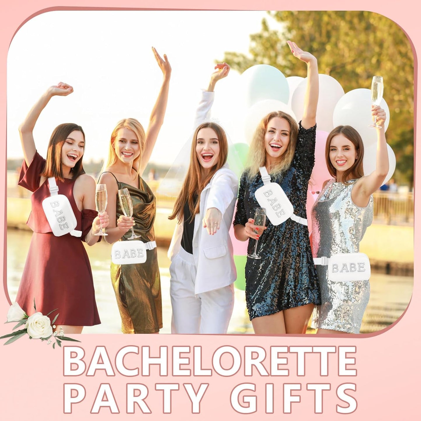 Lamyba Bachelorette Gifts for Bridesmaid - Babe Pearl Fanny Pack, Bridesmaid Gifts for Bridal Shower Party Wedding day, Bachelorette Party Favors Decorations, Pearl Bridesmaid Waist Bag White