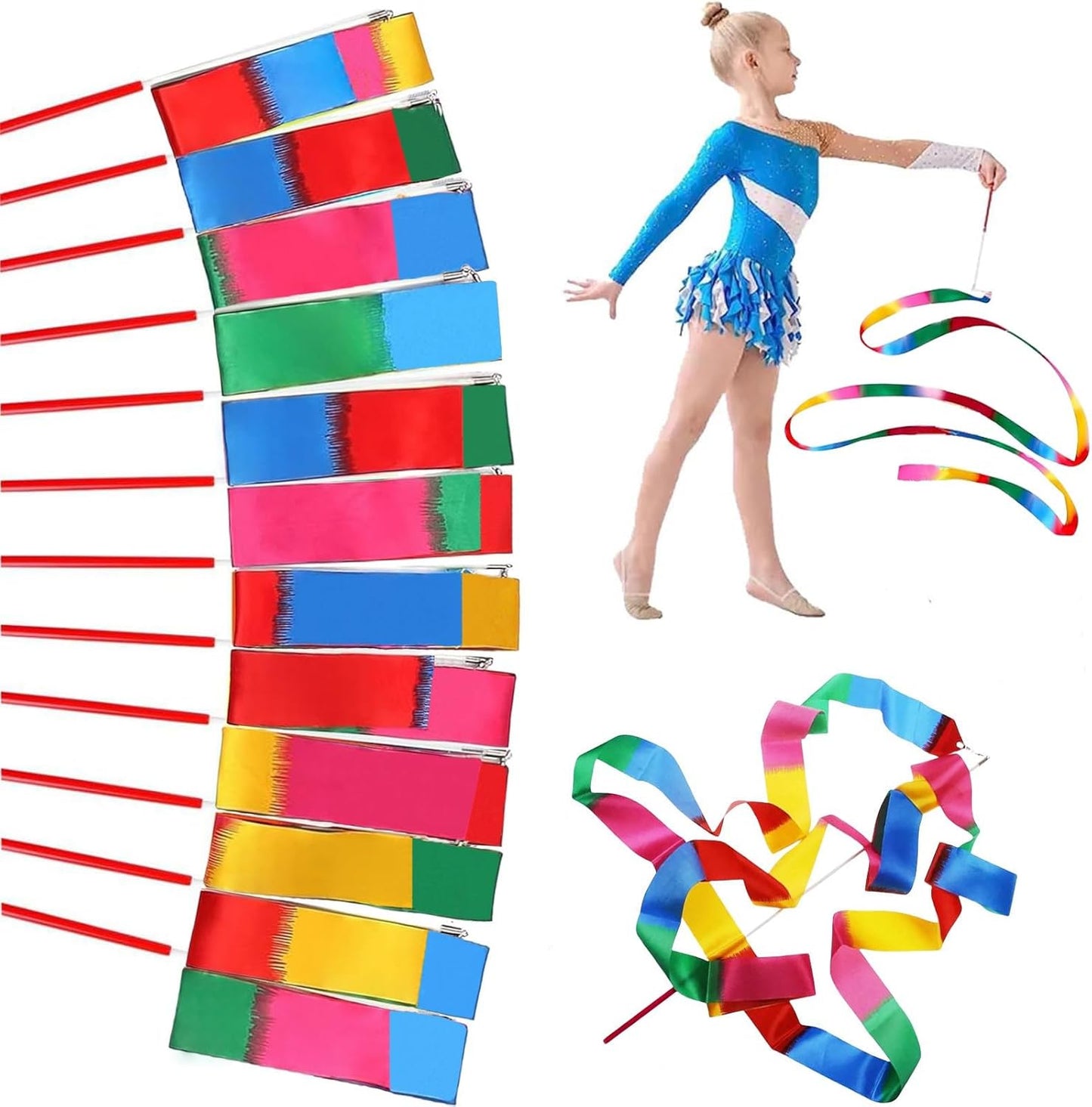 24pack Dance Ribbon Wand Rainbow Streamer Party Favors for Kids 4-8 8-12 Girls Artistic Dancing Gymnastics Carnival Games Goodie Bag Stuffers Birthday Party Decorations Mermaid Princess Party Supplies