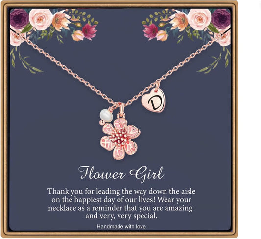 IEFLIFE Flower Girl Gifts - 14K-Gold-Plated Heart Initial Necklace Wedding Gift for Girls