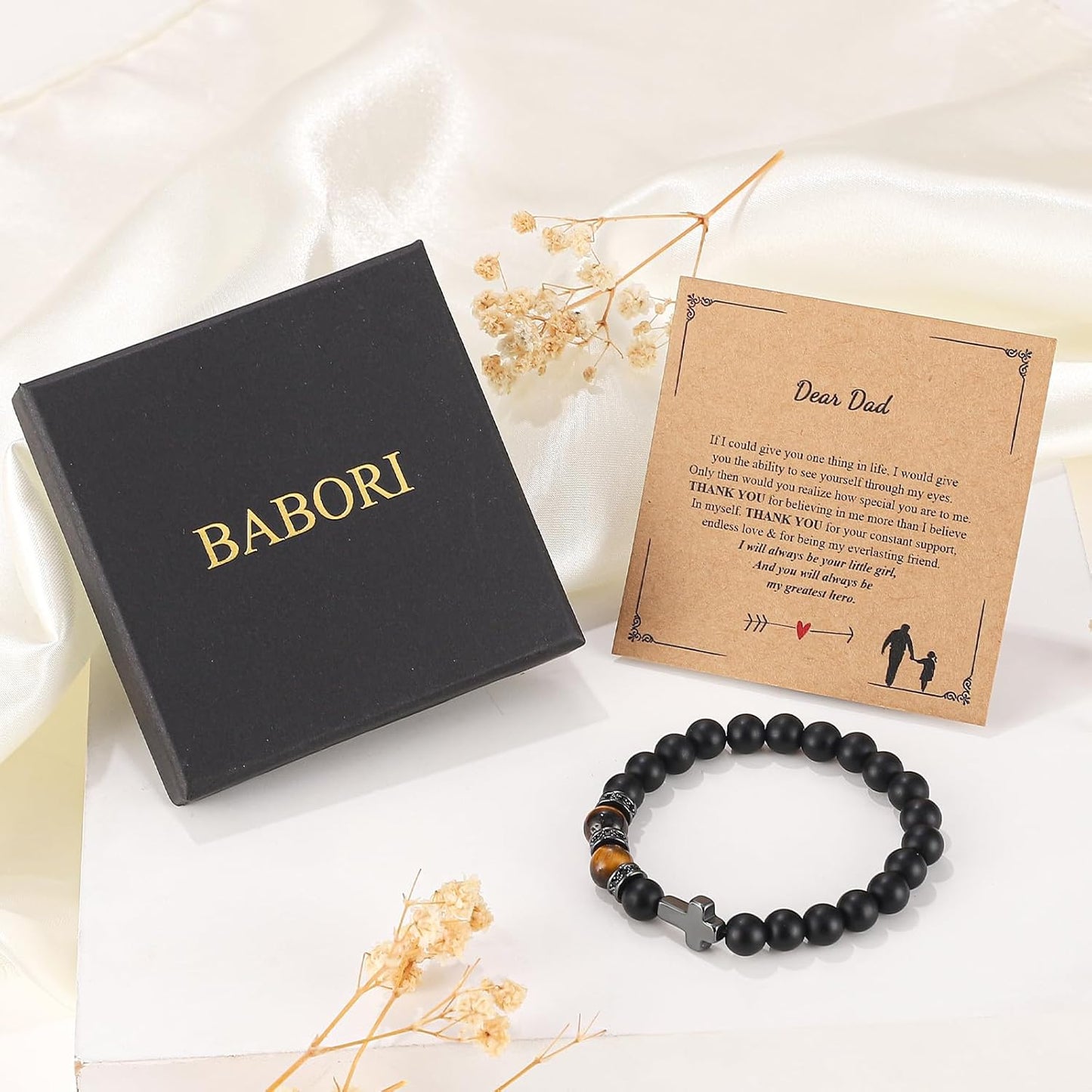 Mens Bracelet with Love Card Inspirational Jewelry Gifts for Man Christian Religious Baptism Valentines Day Graduation Retirement Christmas Beaded Bracelets Gifts