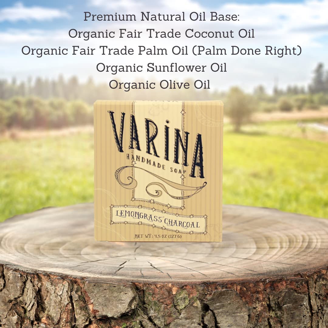 Organic Lemongrass Soap - Charcoal Bar - Gentle Cleansing for Sensitive Skin Citrus Herbal - 3 Pack - Natural Soap