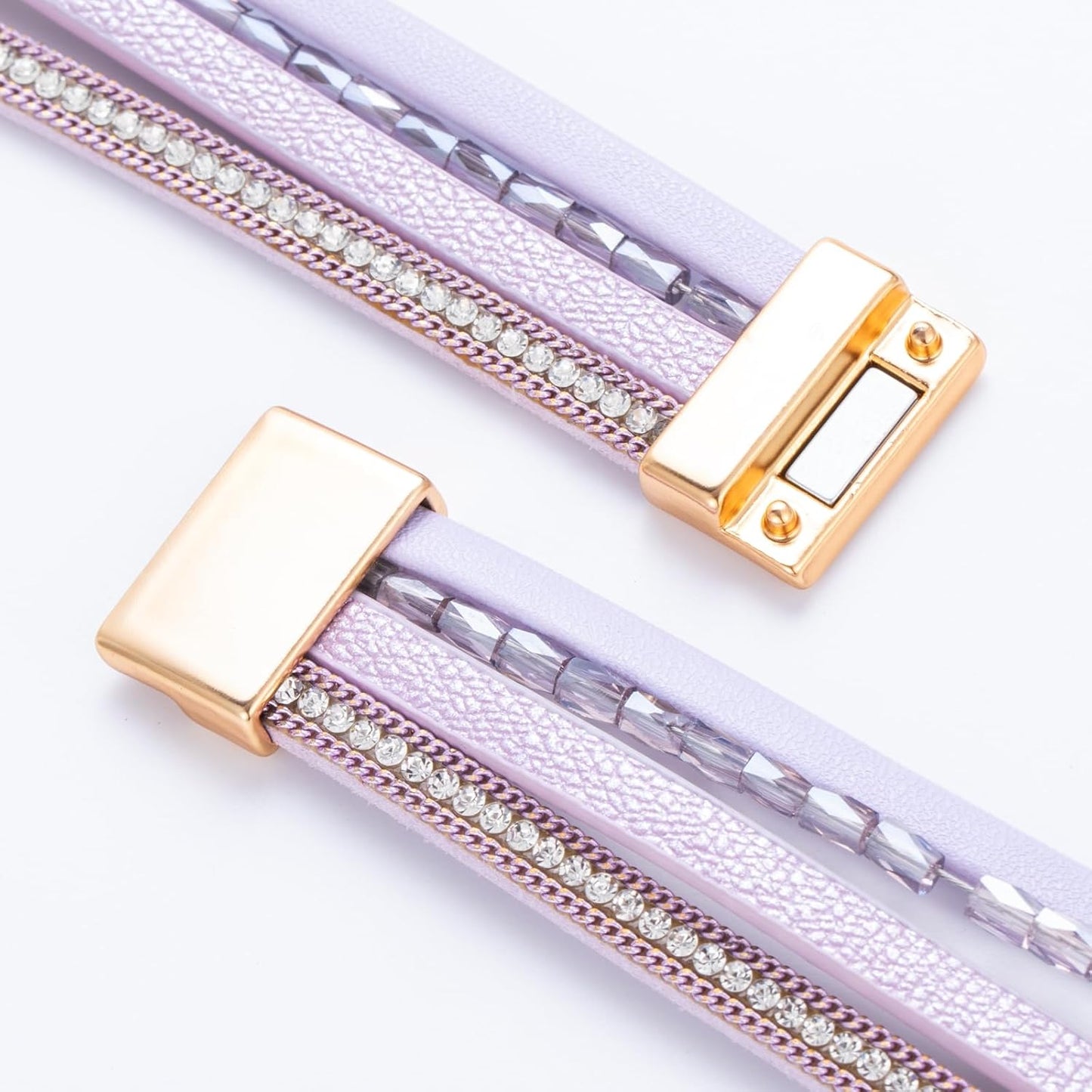 FANCY SHINY Leather Wrap Bracelet Boho Cuff Bangle Bracelets Crystal Bead Bracelet with Magnetic Clasp Jewelry Gifts for Women