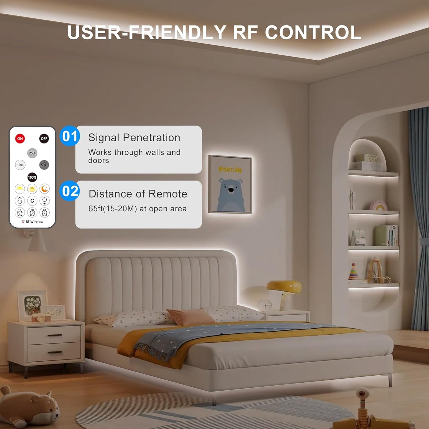 32.8ft COB Led Strip Light with Remote, 4000K Dimmable Bright Led COB Strip Light, White Continuous Led Strip Light for Mirror, Stair, Cabinet, Room