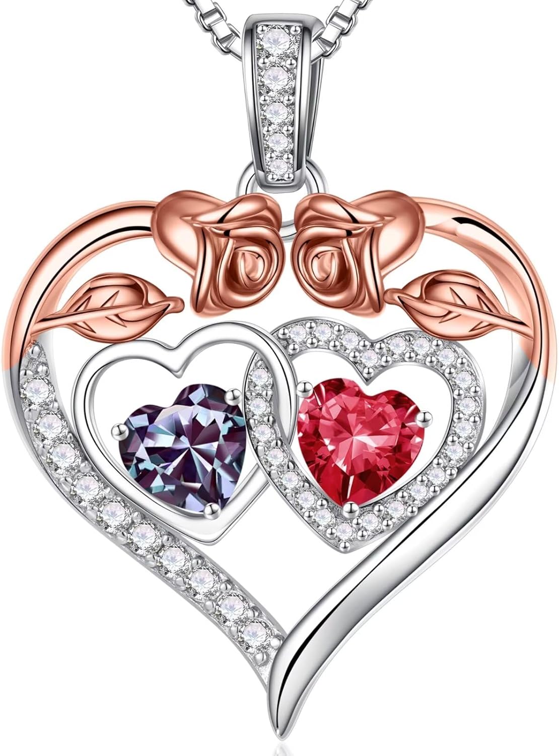 Iefil Double Birthstone Necklace Gifts for Wife Girlfriend Her Women, Birthstone Jewelry Gemstone Valentines Birthday Gifts for Her Women Wife Mom Grandma